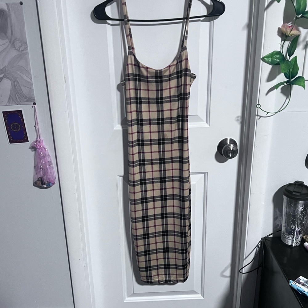 Upwork Plaid spaghetti double layer mini dress
